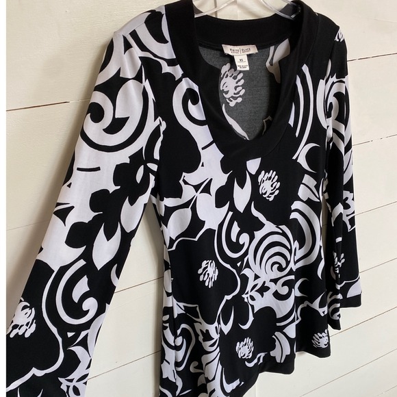 White House Black Market Tunic Floral Print Scoop Horseshoe Neck Bell Sleeves XS - Picture 5 of 9
